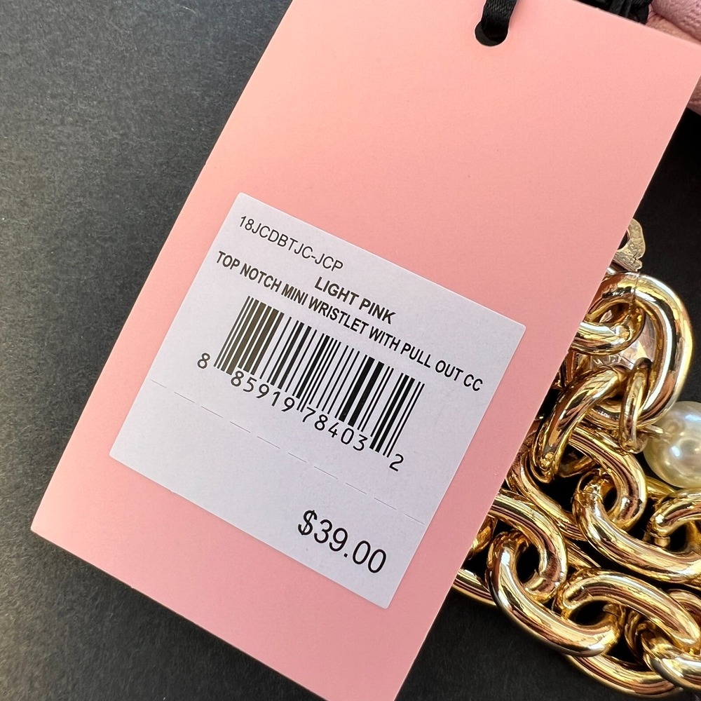 Juicy Couture Pink Monogram Clutch Bag Wristlet Purse‎ Gold Chain Charm Y2K Soft - Picture 7 of 9